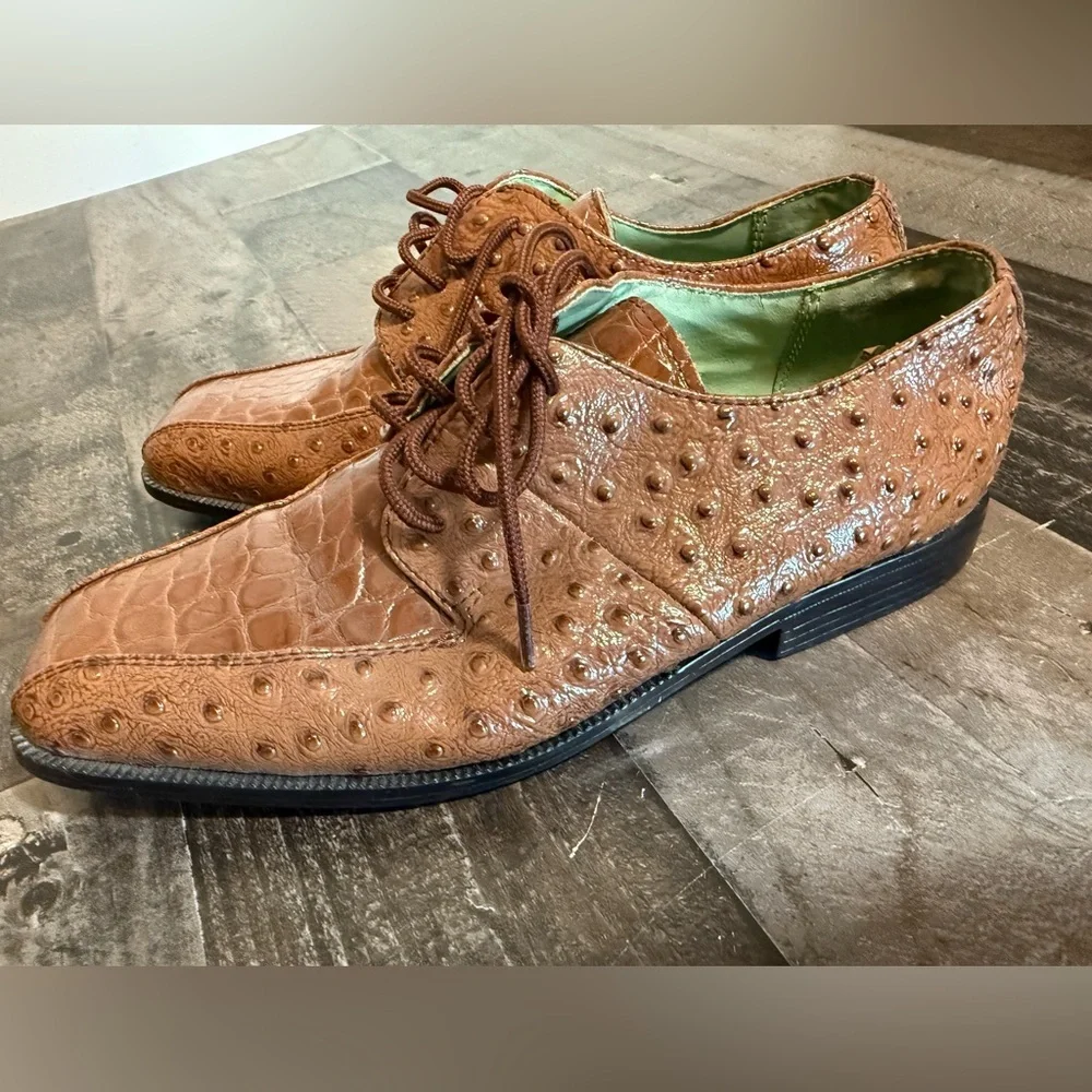 Stacy Adams Ostrich & Croc Embossed Leather Lace-Up Dress Shoes‎ Men’s 5.5M